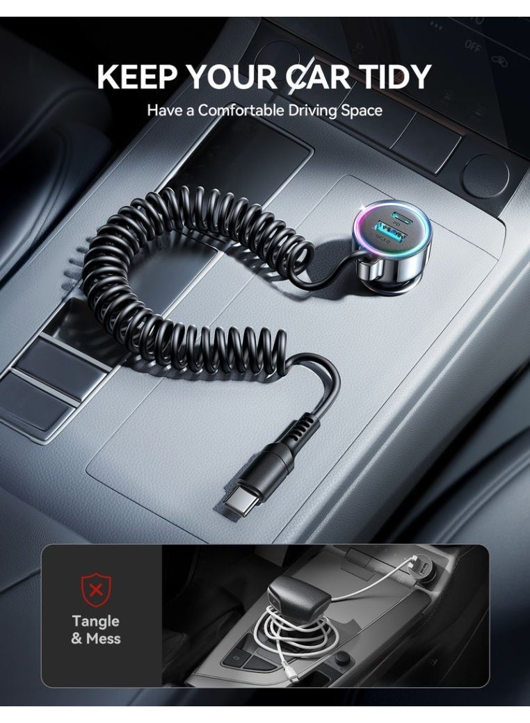 JOYROOM USB C Car Charger, 90W 3-Fast Port Super Fast Car Charger PD3.0 & PPS & QC3.0 with 5ft 30W Super Fast Type C Coiled Cable for iPhone 17 Series, Samsung Series and So on, CE Certified for Safety - Image 4
