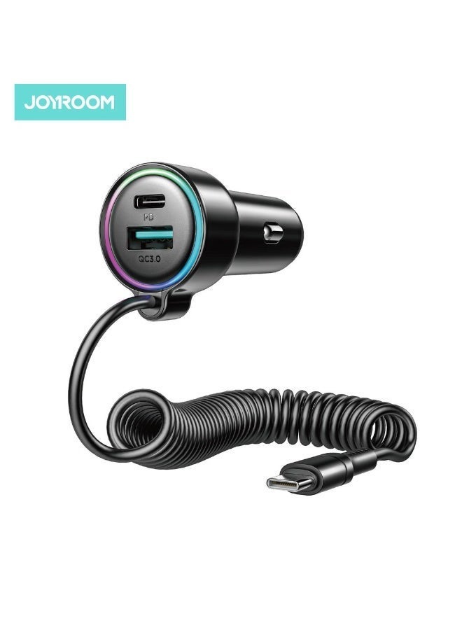 JOYROOM USB C Car Charger, 90W 3-Fast Port Super Fast Car Charger PD3.0 & PPS & QC3.0 with 5ft 30W Super Fast Type C Coiled Cable for iPhone 17 Series, Samsung Series and So on, CE Certified for Safety - Image 2
