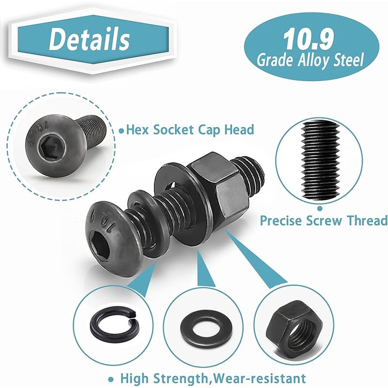 Kadrick Metric Screw Assortment, 2000PCS Metric Bolt Assortment Kit M2 M3 M4 M5 Machine Screws with Lock & Flat Washers, Grade 10.9 Alloy Steel Hex Socket on Head Black Screws Nuts and Bolts Kit - Image 4