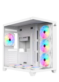 صندوق الكمبيوتر للألعاب شاربكس PROFIN ATX Min-Tower (XI700-W) مع 7 مراوح 120 مم ARGB مثبتة مسبقًا، وجهاز تحكم، زجاج مقسّى، ومنافذ I/O (منافذ نوع C*1 دونجل / USB3.0 *1 / USB2.0 2 / أزرار: الطاقة / إعادة التعيين)، (أبيض).  - Image 1