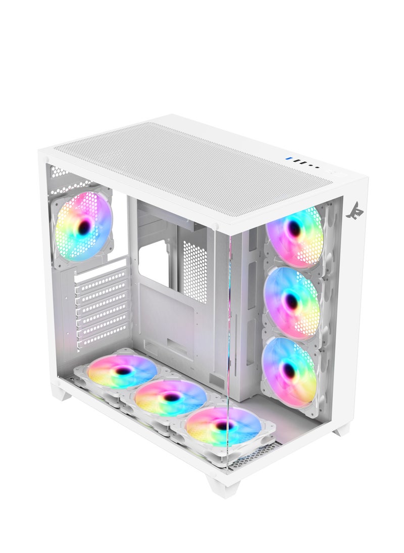 SHARX SHARX CASE PROFIN ATX Min-Tower Gaming PC Case (XI700-W), With 7X 120mm Pre-Installed  ARGB Fans, and Controller,  Tempered Glass,  I/O (Ports Type C*1 Dongle / USB3.0 *1 / USB2.0 *2 / Buttons Power/Reset), (White)  - Image 2