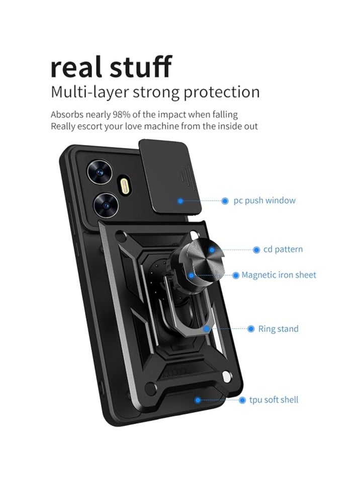 عام غطاء لهاتف Realme C55 مع حامي شاشة زجاجي، 【2 وحدة】 غطاء كاميرا متزحلق متكامل، غطاء حماية عسكري كامل الجسم - Image 2