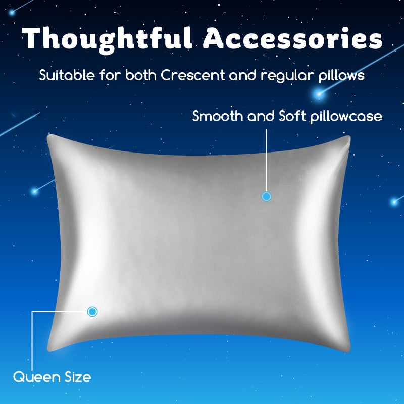 KUCEY Cooling Side Sleeper Pillow for Neck and Shoulder Pain, Luxury Shredded Memory Foam Curved Bed Pillows for Sleeping Set of 1- Adjustable Queen Size- Washable Cover Crescent White&Extra Grey Pillowcase - Image 5