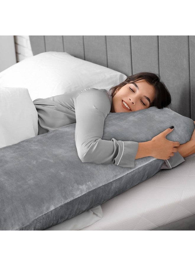 BEDELITE غطاء وسادة الجسم BEDELITE بسحاب، ناعم للغاية ومريح، غطاء وسادة فخمة من الفليس 20 x 54 بوصة، غطاء وسادة طويل فخم وناعم لجميع الفصول (رمادي) - Image 4