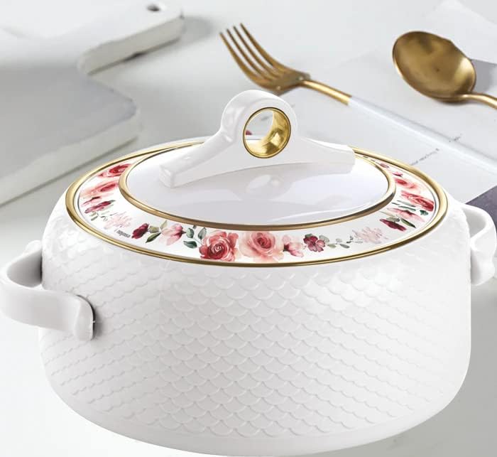 NAYASA Casserole Insulated Serving Tureen Hot Pot Thermoware with Inner Stainless Steel (White, 3PC Small Set (500+1000+1500ml))(SH) - Image 2