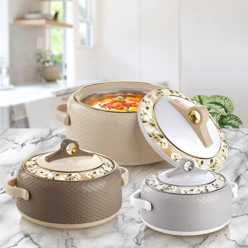 NAYASA Casserole Insulated Serving Tureen Hot Pot Thermoware with Inner Stainless Steel (White, 3PC Small Set (500+1000+1500ml))(SH) - Image 5