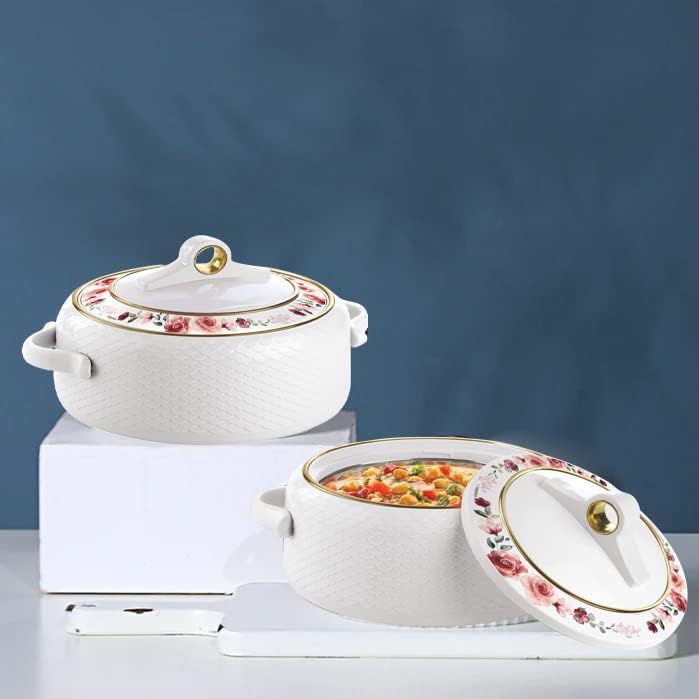NAYASA Casserole Insulated Serving Tureen Hot Pot Thermoware with Inner Stainless Steel (White, 3PC Small Set (500+1000+1500ml))(SH) - Image 3