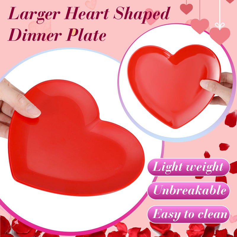 Nuogo 4 Pcs Heart Shaped Dinner Plates 6.8'' Valentine's Serving Tray Melamine Heart Shaped Plates for Dessert, Appetizer, Salad, Dishwasher Safe (Red) - Image 3