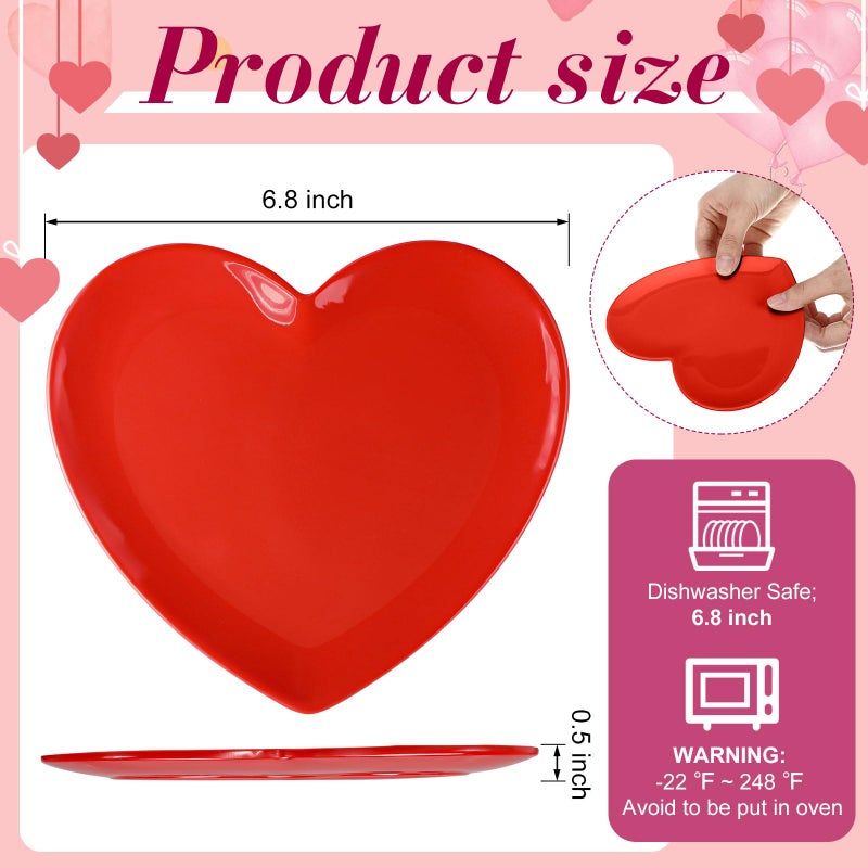 Nuogo 4 Pcs Heart Shaped Dinner Plates 6.8'' Valentine's Serving Tray Melamine Heart Shaped Plates for Dessert, Appetizer, Salad, Dishwasher Safe (Red) - Image 2