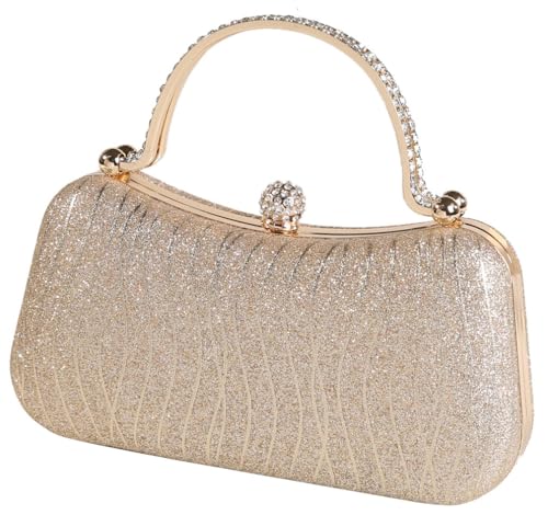 Covelin Evening Bag Sparkling Frosted Purses for Women Lady Shiny Party Elegant Handbag Wedding Bag with Chain Gold - Image 1