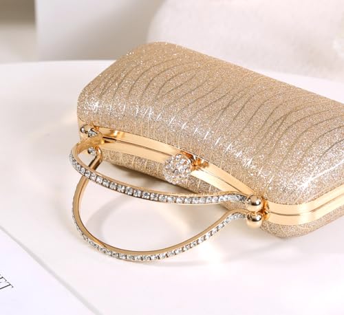 Covelin Evening Bag Sparkling Frosted Purses for Women Lady Shiny Party Elegant Handbag Wedding Bag with Chain Gold - Image 4