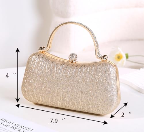 Covelin Evening Bag Sparkling Frosted Purses for Women Lady Shiny Party Elegant Handbag Wedding Bag with Chain Gold - Image 2