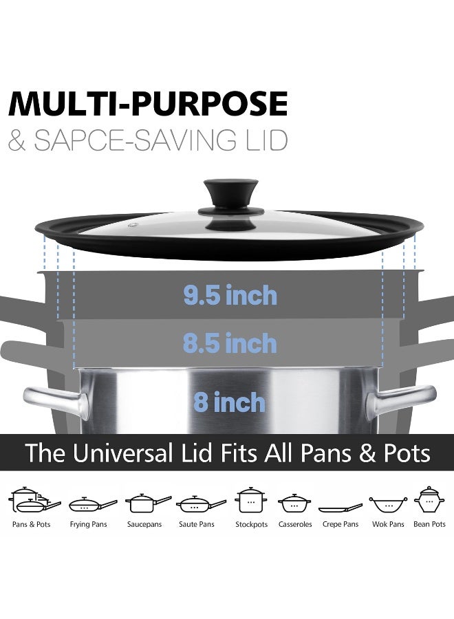 KOWVOWZ Universal Lid for Pots Pans and Skillets Tempered Glass Covered with Heat Resistant Silicone Rim Diameter Cookware Easy to Use Replacement Frying Pan Cover (8" x 8.5" x 9.5"/20-22-24cm) - Image 3