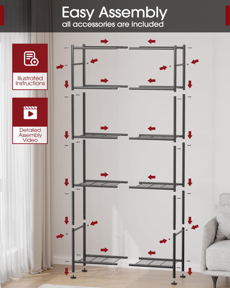 Sakugi Storage Shelves - 5 Tier Shelf Organizer, Sturdy Metal Garage Shelving with Adjustable Leveling Feet, Space-Saving Shelves Organizer for Pantry, Laundry, Kitchen (32" x 12" x 71", Black) - Image 3
