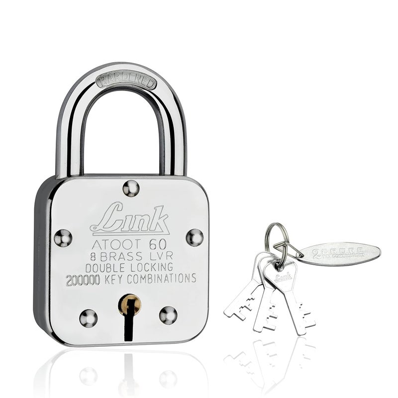 Link قفل أتووت 60 مم | 2 لاك مفاتيح تركيبة جسم فولاذي | قفل مقوى | 8 رافعات نحاسية | صنع في الهند | 1 قفل مع 3 مفاتيح فضية - Image 1