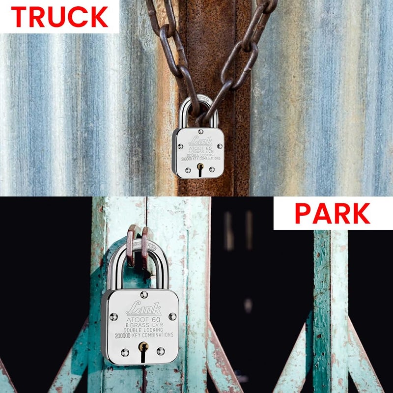 Link قفل أتووت 60 مم | 2 لاك مفاتيح تركيبة جسم فولاذي | قفل مقوى | 8 رافعات نحاسية | صنع في الهند | 1 قفل مع 3 مفاتيح فضية - Image 5