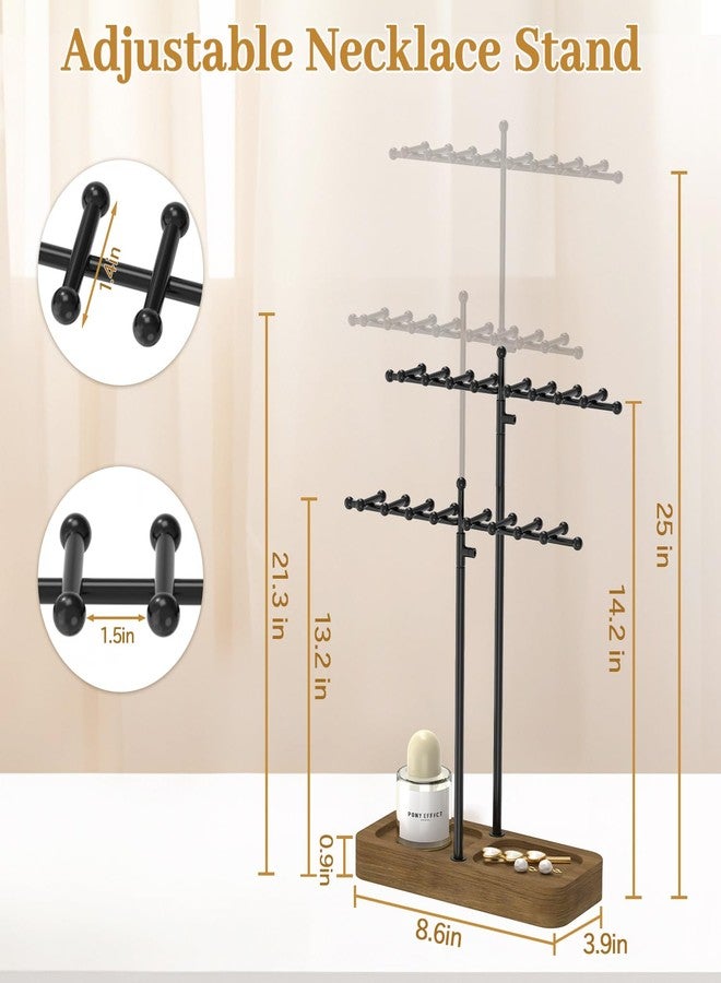 MODOWEY Necklace Holder Organizer Stand with 36 Hooks, Tall Display Tree Rack for Women Men Jewelry Storage, Adjustable 2 Tier Metal Hanger Wood Tray for Vendor, Large Capacity for Dresser Small Space - Image 3