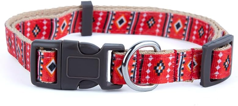 Daiso Dog Collar with Kilim Pattern for Medium Dogs - Red Adjustable Soft Nylon Pet Collar - Image 3