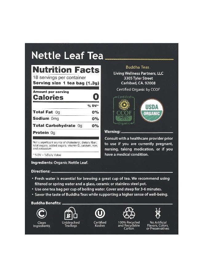 BUDDHA TEAS شاي بودا، شاي أعشاب عضوي، ورق القراص، خالي من الكافيين، 18 كيس شاي، 0.83 أونصة (24 جرام)  - Image 2