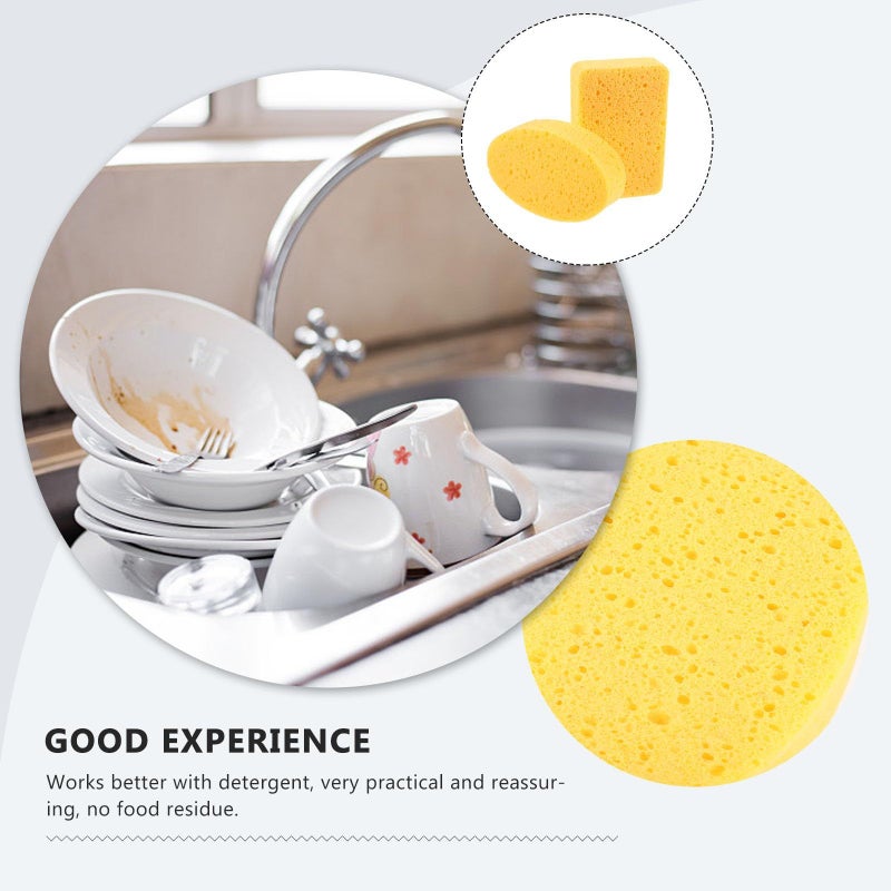 2pcs Cellulose Cleaning Sponges Square Wood Fiber Kitchen Scrub Reusable - Image 4