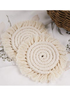 Y&D Coasters, with Tassels, for Drinks cup, Absorbent Woven Handmade Bohemian, Coffee Aromatherapy Decor Heat Protection Mat, Home, Office, Wooden Table, Table (Cream 2Pcs)  - Image 2