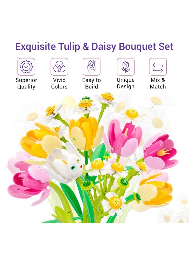 BAKA BAKA Flowers Bouquet Building Set for Adults - Artificial Flowers with Tulips & Daisy - Botanical Collection, Christmas, Mother's Day, or Valentine's Gifts for Her, Him, and Mothers -580pcs  - Image 2