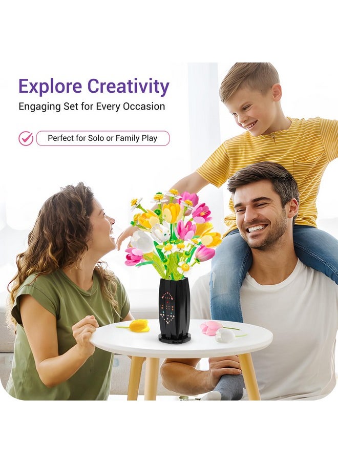 BAKA BAKA Flowers Bouquet Building Set for Adults - Artificial Flowers with Tulips & Daisy - Botanical Collection, Christmas, Mother's Day, or Valentine's Gifts for Her, Him, and Mothers -580pcs  - Image 5