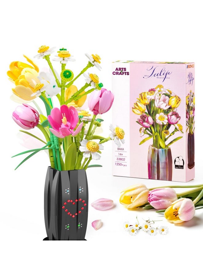 BAKA BAKA Flowers Bouquet Building Set for Adults - Artificial Flowers with Tulips & Daisy - Botanical Collection, Christmas, Mother's Day, or Valentine's Gifts for Her, Him, and Mothers -580pcs  - Image 1