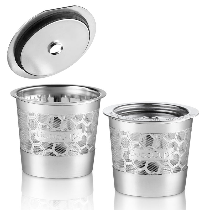 GoodCups 2-Pack 304 Stainless Steel Reusable K-Cup Pods Coffee Filters for Keurig K-Express, K-Elite, K-Duo, K-Mini, Mini Plus, Mini Mate, K-Classic, K-Select, K-Cafe & K-Iced Brewers - Image 1