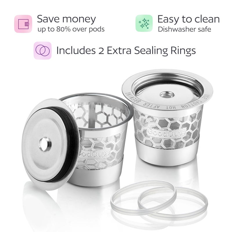 GoodCups 2-Pack 304 Stainless Steel Reusable K-Cup Pods Coffee Filters for Keurig K-Express, K-Elite, K-Duo, K-Mini, Mini Plus, Mini Mate, K-Classic, K-Select, K-Cafe & K-Iced Brewers - Image 4