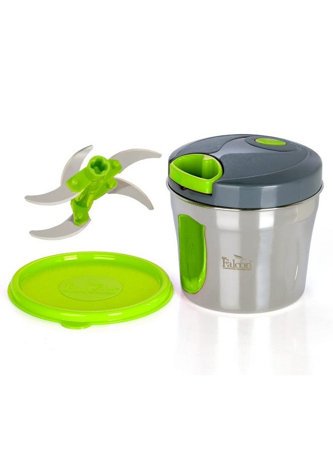 PddFalcon Food Grade Stainless Steel Handy and Compact Vegetable Chopper with 5 Blades and 6 Flow Breakers for Effortlessly Chopping Vegetables and Fruits for Your Kitchen (900ml, Green) - Image 1