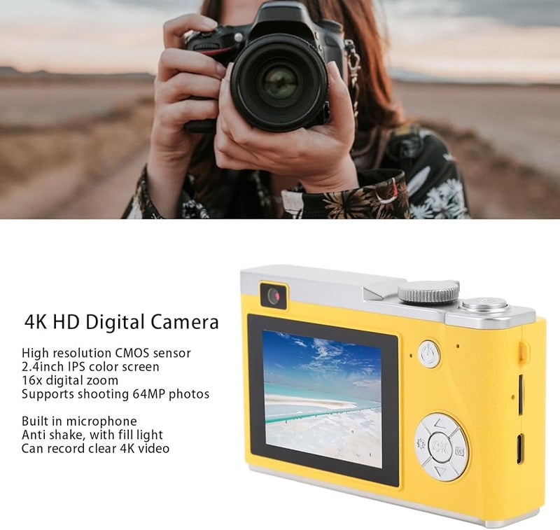 64GB Digital Camera 4K Vlogging Vintage Point Shoot 16x Zoom Anti Shake Kids Compact Portable - Image 3