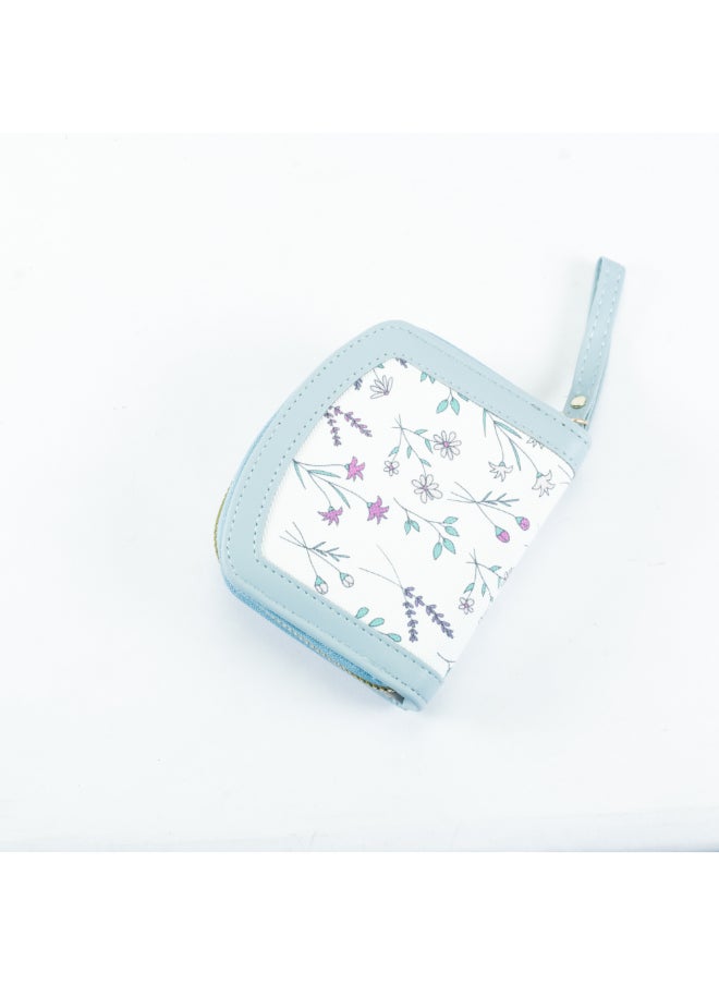 Generic Flowery Leather Flip Wallet & Card Holder with Multiple  Pockets and Zipped Pocket Blue  - Image 2