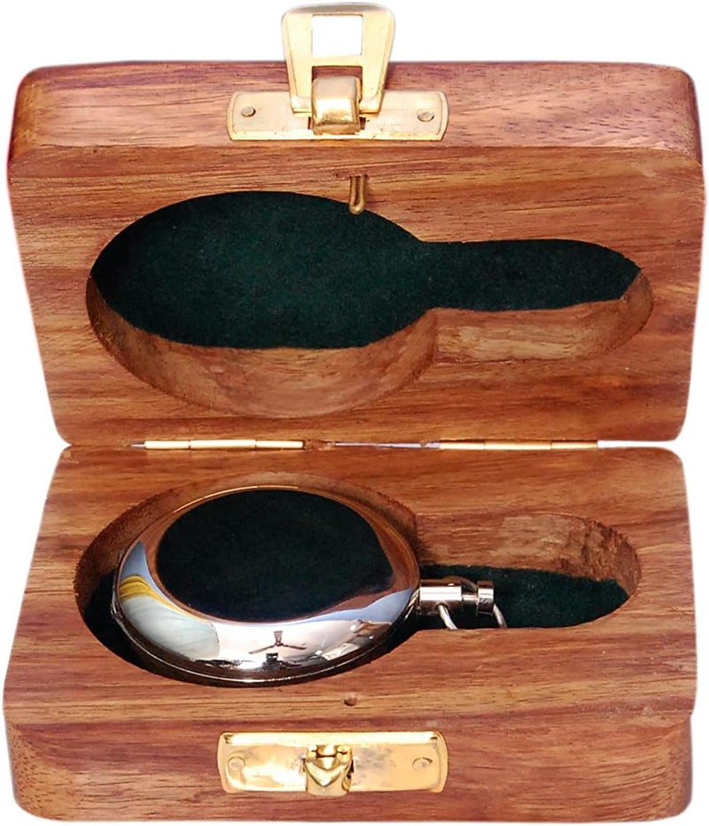 BAZROSS Brass Nautical Compass with Wooden Case - Antique Brass & Copper Sun Clock for Camping, Hiking, Touring - Engraved Gift for Him - Nautical Clock - Compass Gift - Image 3