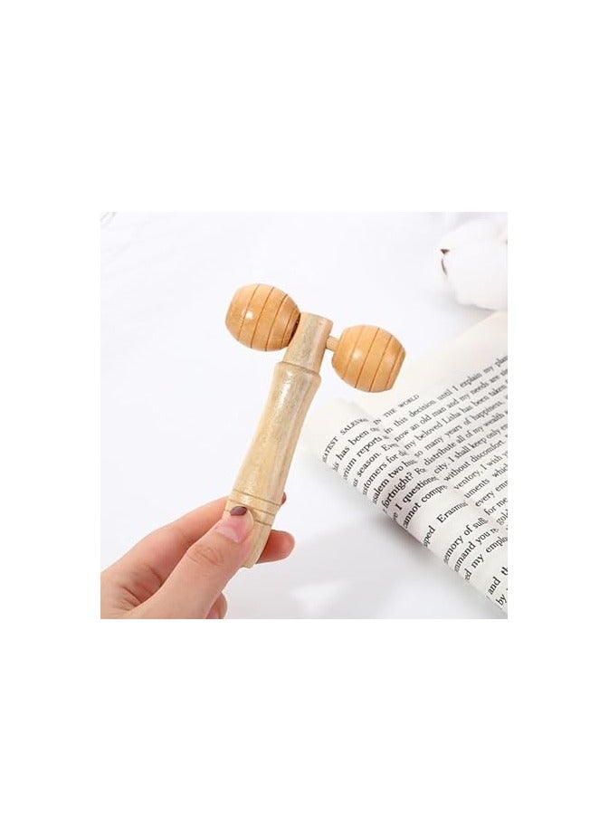 جهاز تدليك خشبي للوجه والرقبة والجسم مزود بأسطوانتين، أداة تدليك متعددة الأغراض، جهاز تدليك يدوي محمول لتخفيف آلام الوجه والجسم للساق والظهر والرقبة والكتف (متوسط ​​14 سم) - Image 4