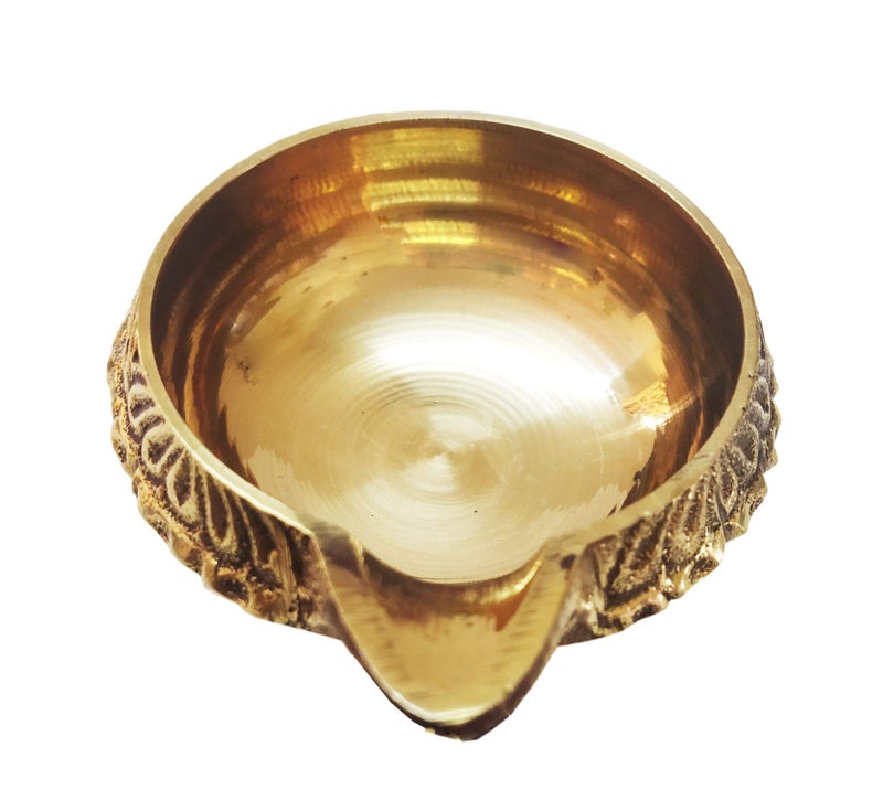 Neoteric Brass Diya Oil Lamp | Vilakku for Puja Room | Engraved Design | Golden Pital Kuber Deep Vilakku | Temple Pooja & Diwali Decoration | Spiritual Gift for Home, Office, Weddings (Medium, 1 PC) - Image 1