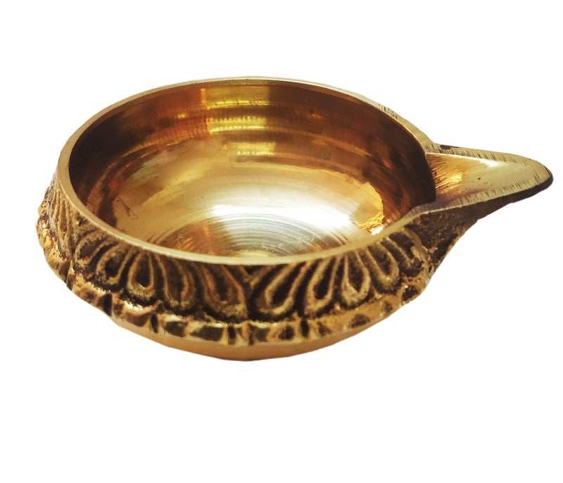 Neoteric Brass Diya Oil Lamp | Vilakku for Puja Room | Engraved Design | Golden Pital Kuber Deep Vilakku | Temple Pooja & Diwali Decoration | Spiritual Gift for Home, Office, Weddings (Medium, 1 PC) - Image 4