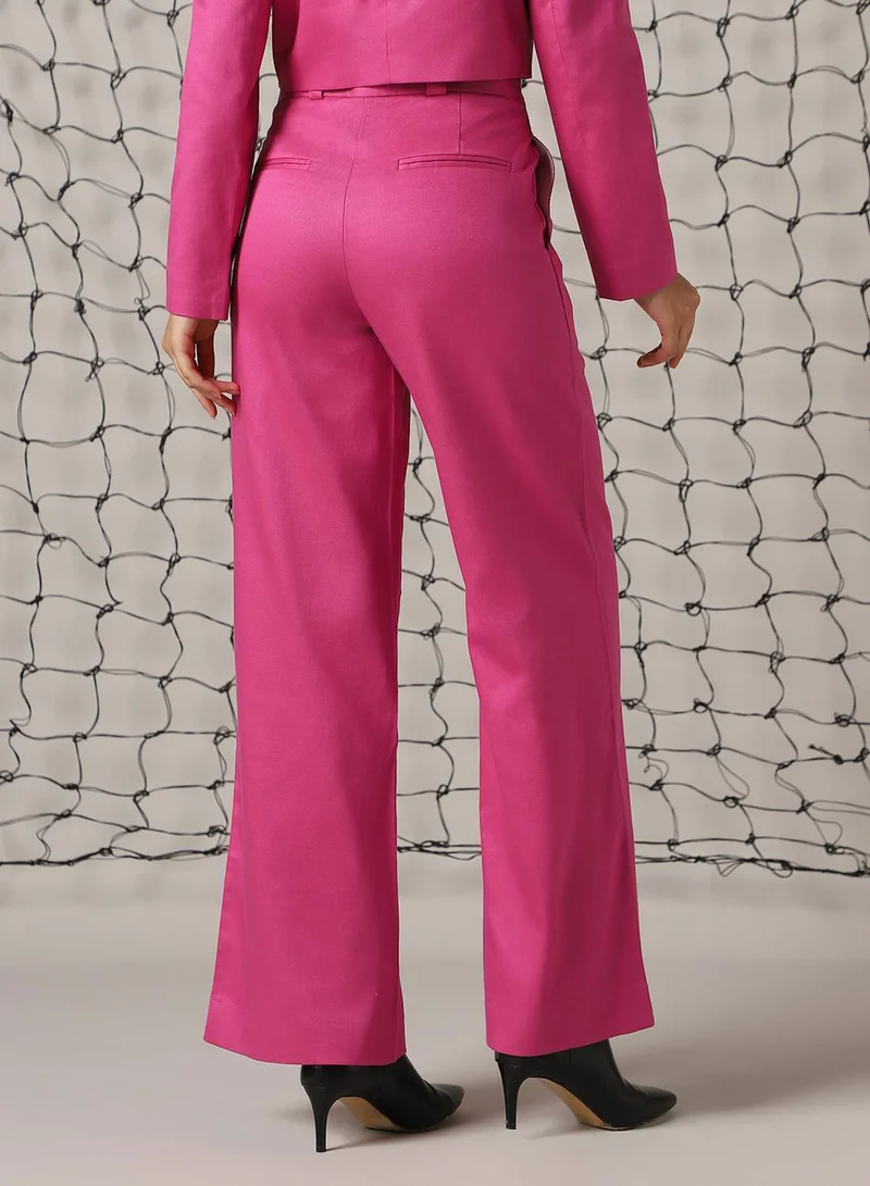 Hubberholme Women's Magenta Cotton Blend Solid Full Length Chinos Wide Leg Trouser
