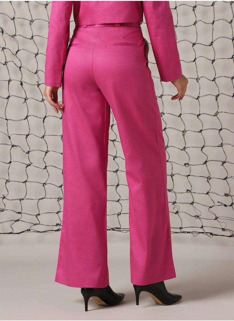 Hubberholme Women's Magenta Cotton Blend Solid Full Length Chinos Wide Leg Trouser  - Image 3