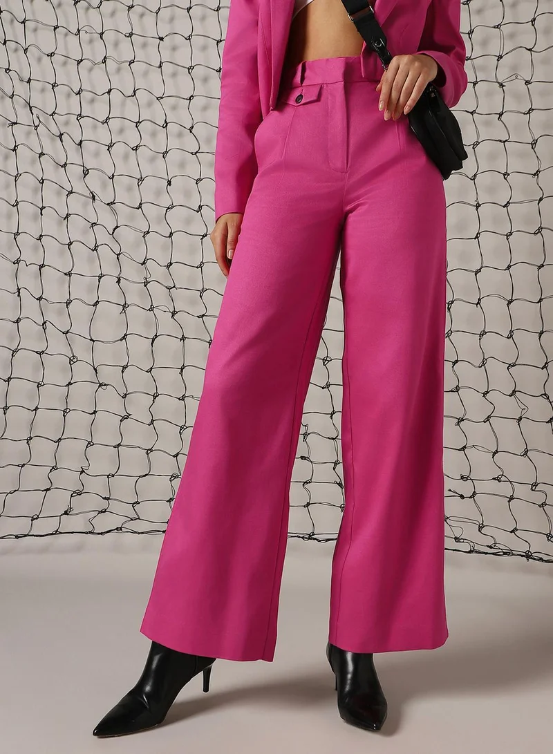 Hubberholme Women's Magenta Cotton Blend Solid Full Length Chinos Wide Leg Trouser