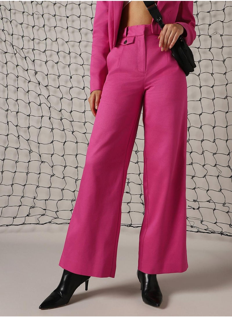 Hubberholme Women's Magenta Cotton Blend Solid Full Length Chinos Wide Leg Trouser  - Image 5