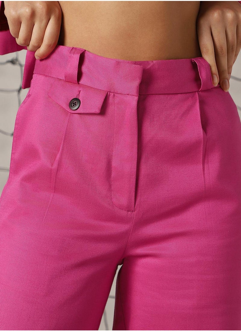 Hubberholme Women's Magenta Cotton Blend Solid Full Length Chinos Wide Leg Trouser  - Image 4
