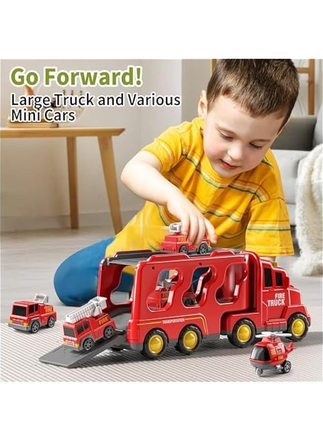 Truck Toys for 3 4 5 6 Years Old Boys, Toddler Car Toys for Toddler Boys Ages 3-5, Fire Toys Car Carrier Vehicle Toy Set, Kids Toys Truck Set for Age 3-9  - Image 2
