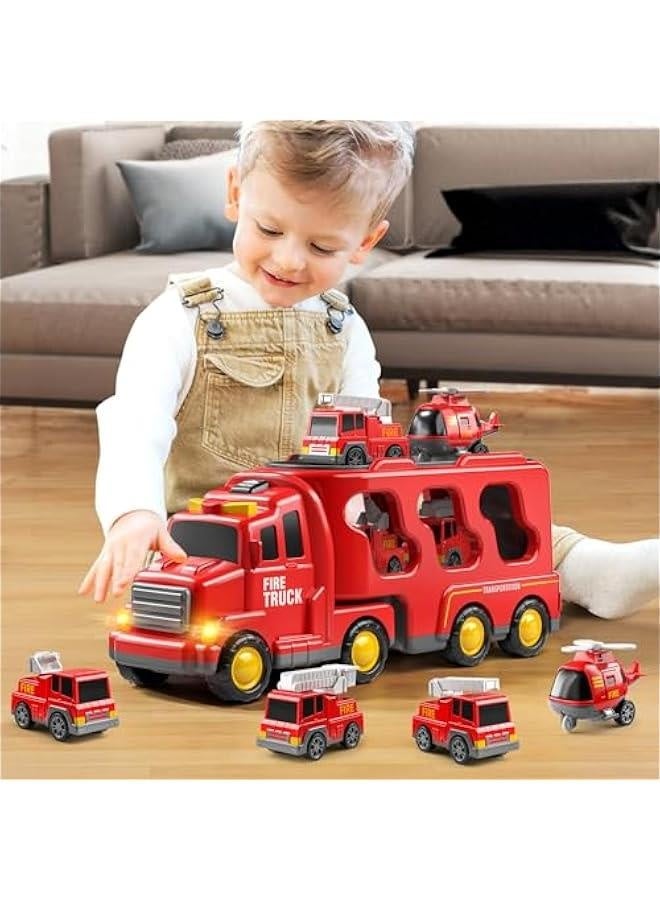 Truck Toys for 3 4 5 6 Years Old Boys, Toddler Car Toys for Toddler Boys Ages 3-5, Fire Toys Car Carrier Vehicle Toy Set, Kids Toys Truck Set for Age 3-9  - Image 3