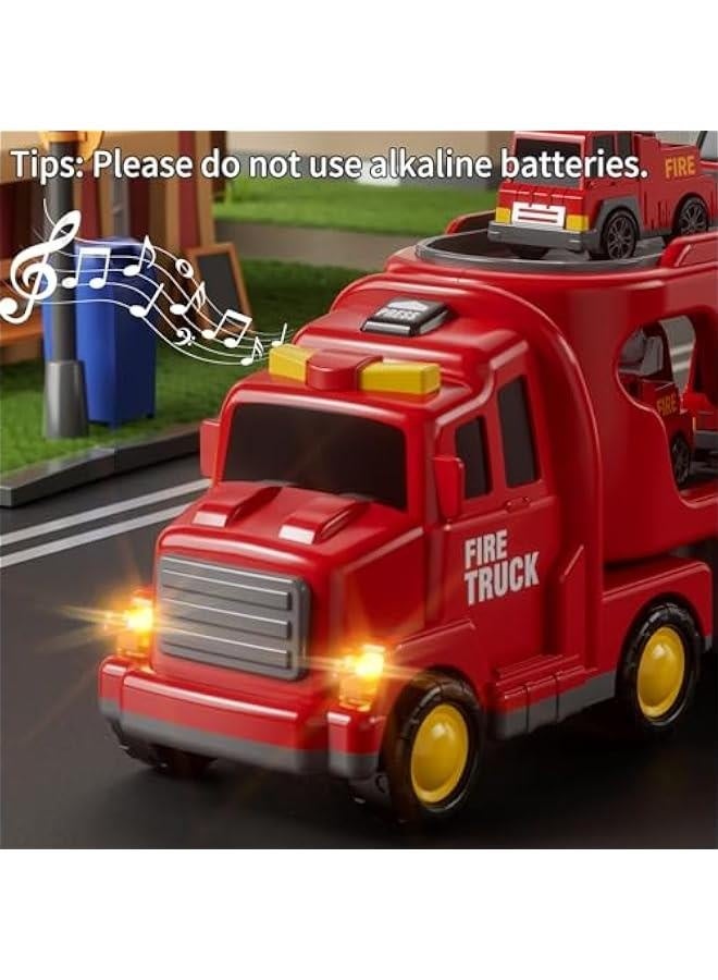 Truck Toys for 3 4 5 6 Years Old Boys, Toddler Car Toys for Toddler Boys Ages 3-5, Fire Toys Car Carrier Vehicle Toy Set, Kids Toys Truck Set for Age 3-9  - Image 4