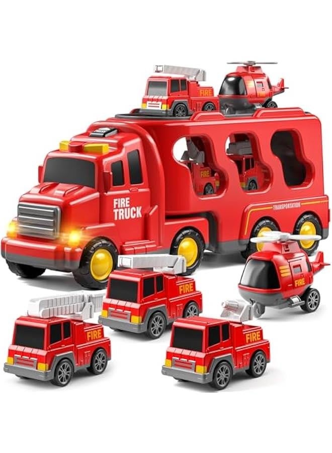 Truck Toys for 3 4 5 6 Years Old Boys, Toddler Car Toys for Toddler Boys Ages 3-5, Fire Toys Car Carrier Vehicle Toy Set, Kids Toys Truck Set for Age 3-9  - Image 1