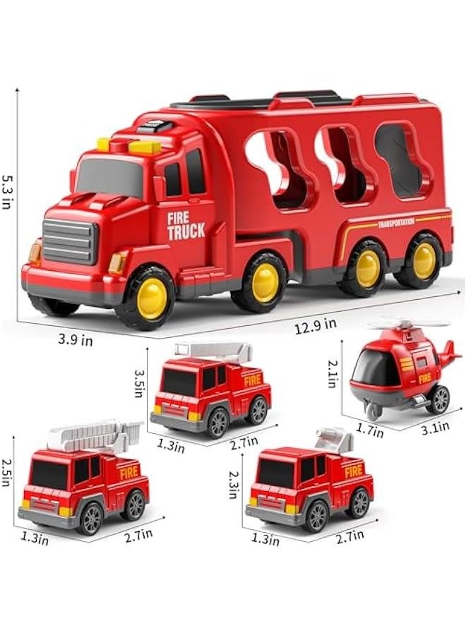 Truck Toys for 3 4 5 6 Years Old Boys, Toddler Car Toys for Toddler Boys Ages 3-5, Fire Toys Car Carrier Vehicle Toy Set, Kids Toys Truck Set for Age 3-9  - Image 5
