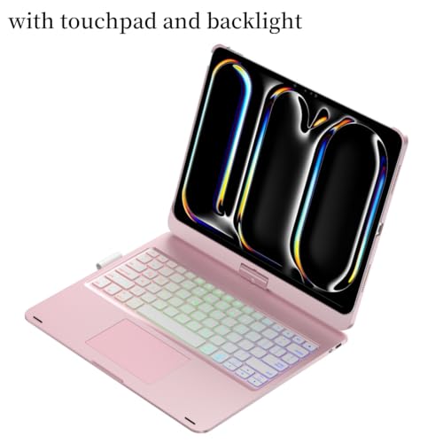 HENGHUI 360 Rotatable Touch Keyboard for iPad Pro 11 inch M5M4 20252024 Backlight Trackpad Foldable Integrated Keyboard Case CoverRosegold - Image 3