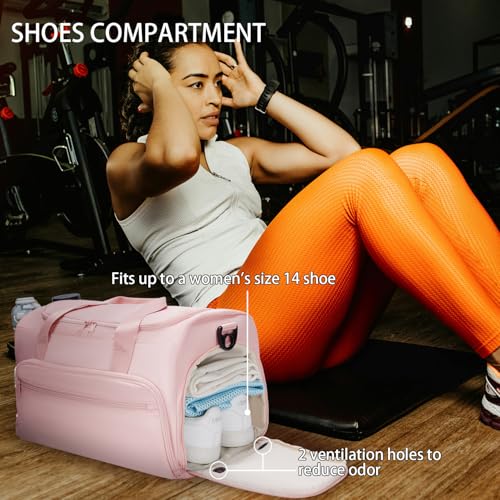 SOAEON Gym Bag for Women, Small Fitness Workout Sports Bag with Wet Pocket & Shoes Compartment, Water Resistant Overnight Weekender Duffle Bags in Pink - Image 4