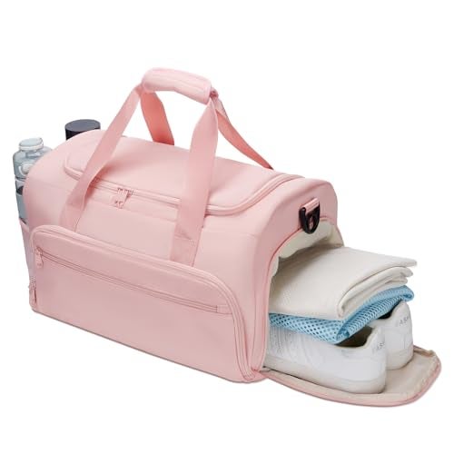 SOAEON Gym Bag for Women, Small Fitness Workout Sports Bag with Wet Pocket & Shoes Compartment, Water Resistant Overnight Weekender Duffle Bags in Pink - Image 1